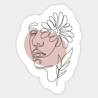 one line art female face  with flowers Sticker